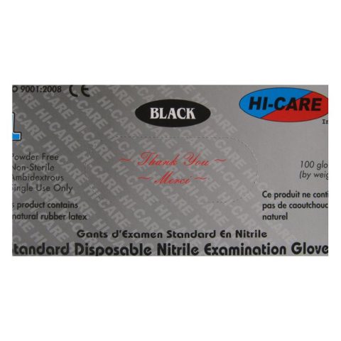 Nitrile exam gloves, powder-free, Black (Hi-Care)