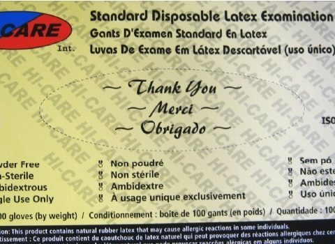 Latex examination gloves, powder-free, Hi-Care