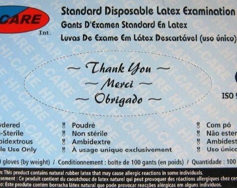 Latex examination gloves, powdered, Hi-Care