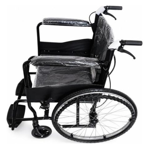 Wheelchair, steel, fixed arm and footrest with brake