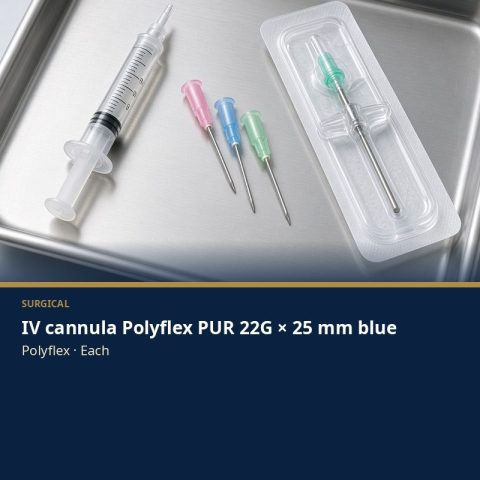 IV cannula Polyflex PUR 22G × 25 mm blue