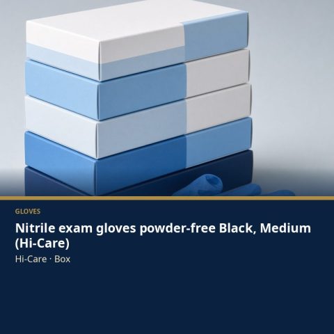 Nitrile exam gloves powder-free Black, Medium (Hi-Care)