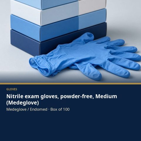 Nitrile exam gloves, powder-free, Medium (Medeglove)