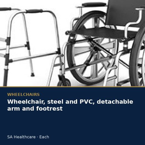 Wheelchair, steel and PVC, detachable arm and footrest