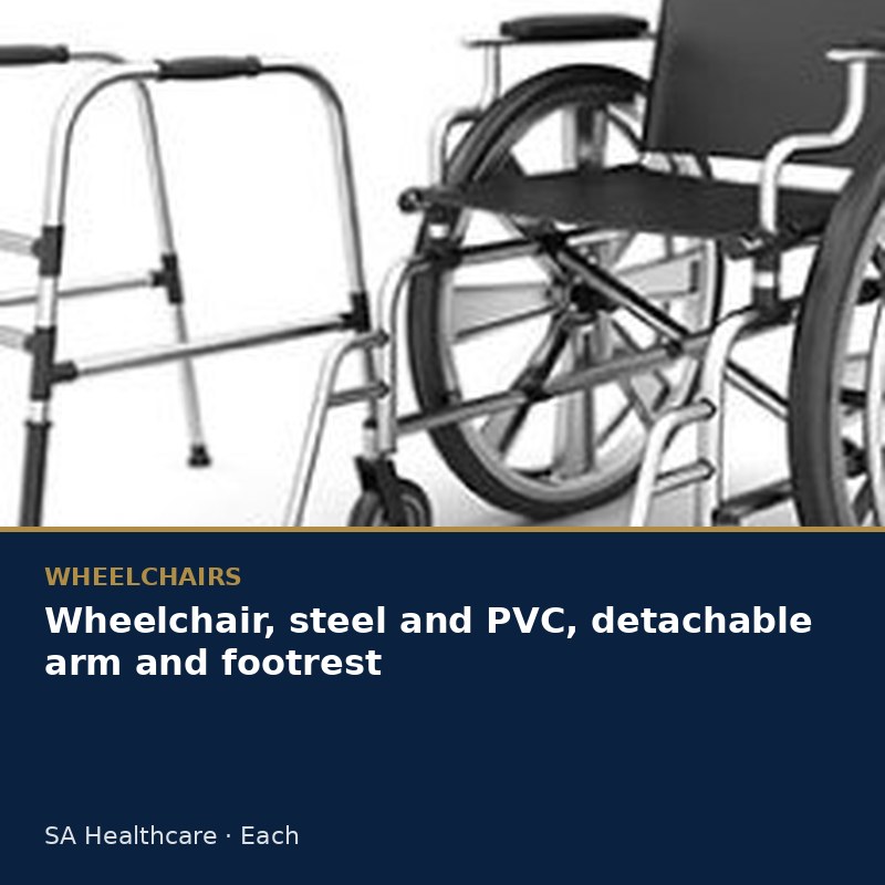 Wheelchair, steel and PVC, detachable arm and footrest