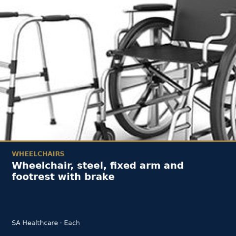 Wheelchair, steel, fixed arm and footrest with brake